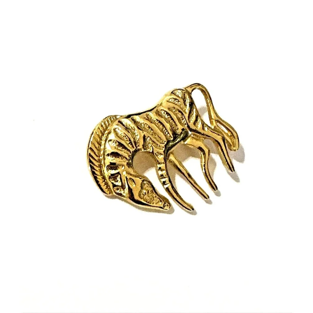 Vintage Abstract Zebra Brooch Gold Tone Modernist Pin MCM Figural Stylized 1.75
